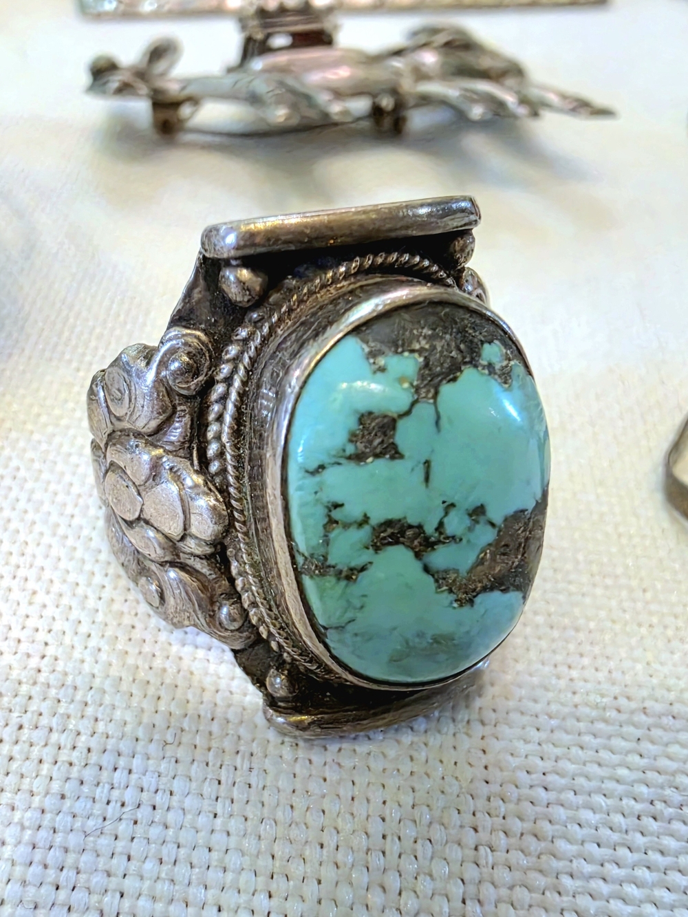 Vintage Navajo Turquoise Sterling Silver Statement Ring Sz12